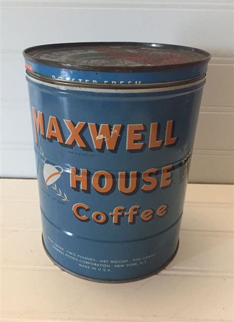 1888 antique metal maxwell house international cafe drink container|Vintage MAXWELL HOUSE COFFEE Tin Can Metal Can .